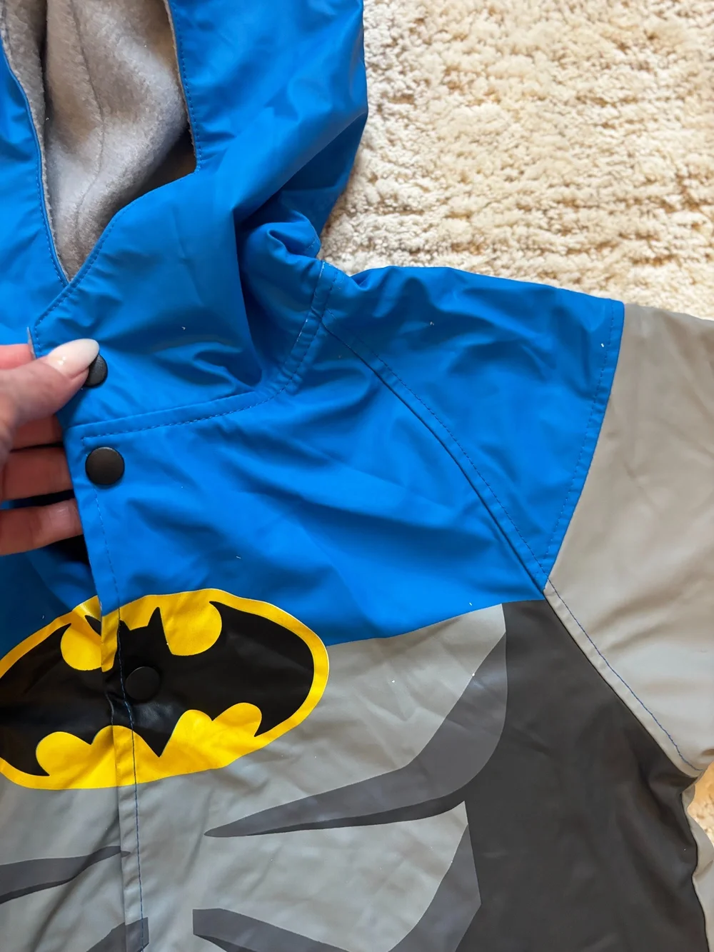 Western Chief Batman Rain Jacket Hooded Boys Size 7 Blue Gray